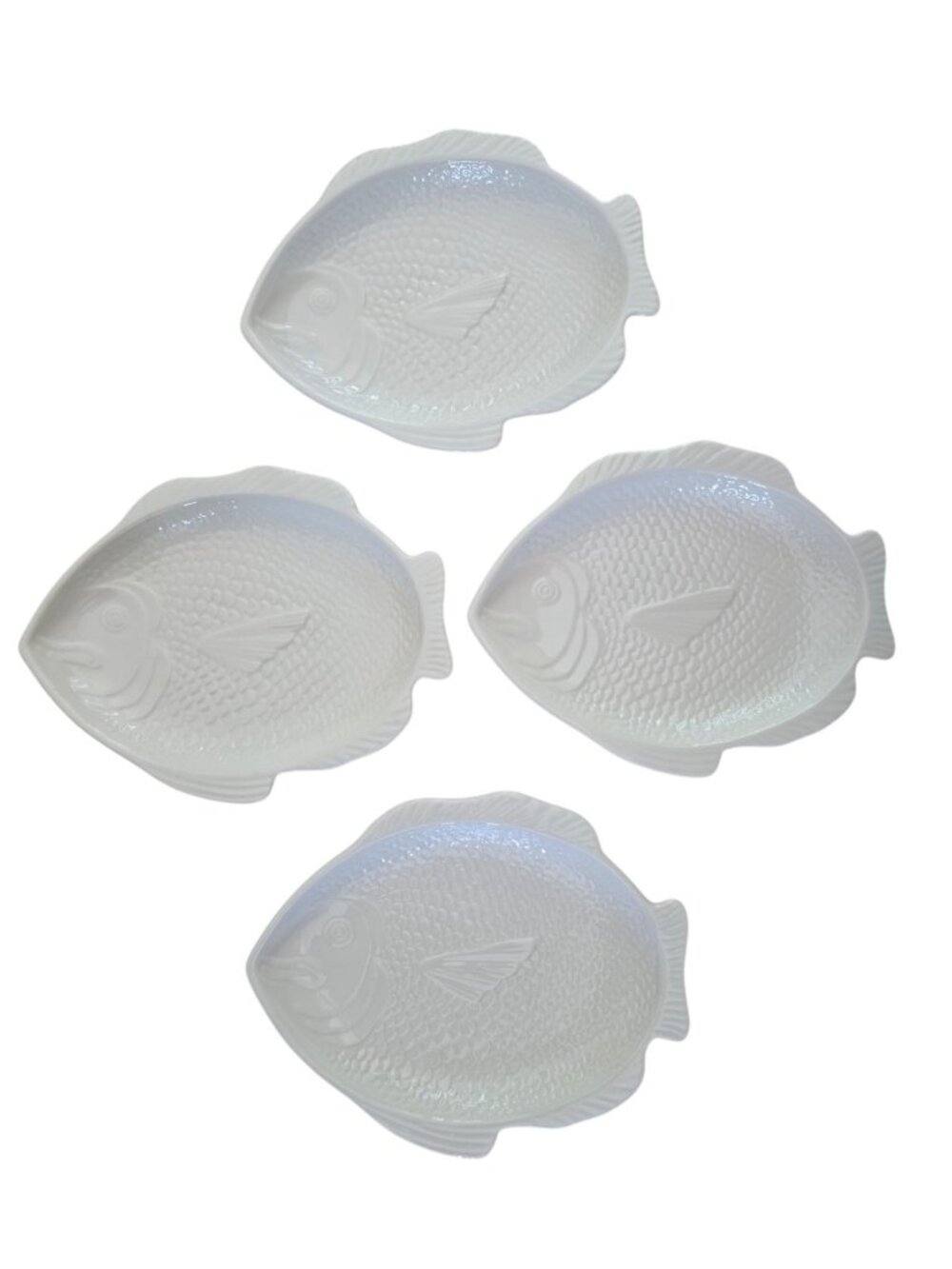 Vintage Whittier Pottery USA Set of 4 White Fish Platter Plates 1979 11" x 9"